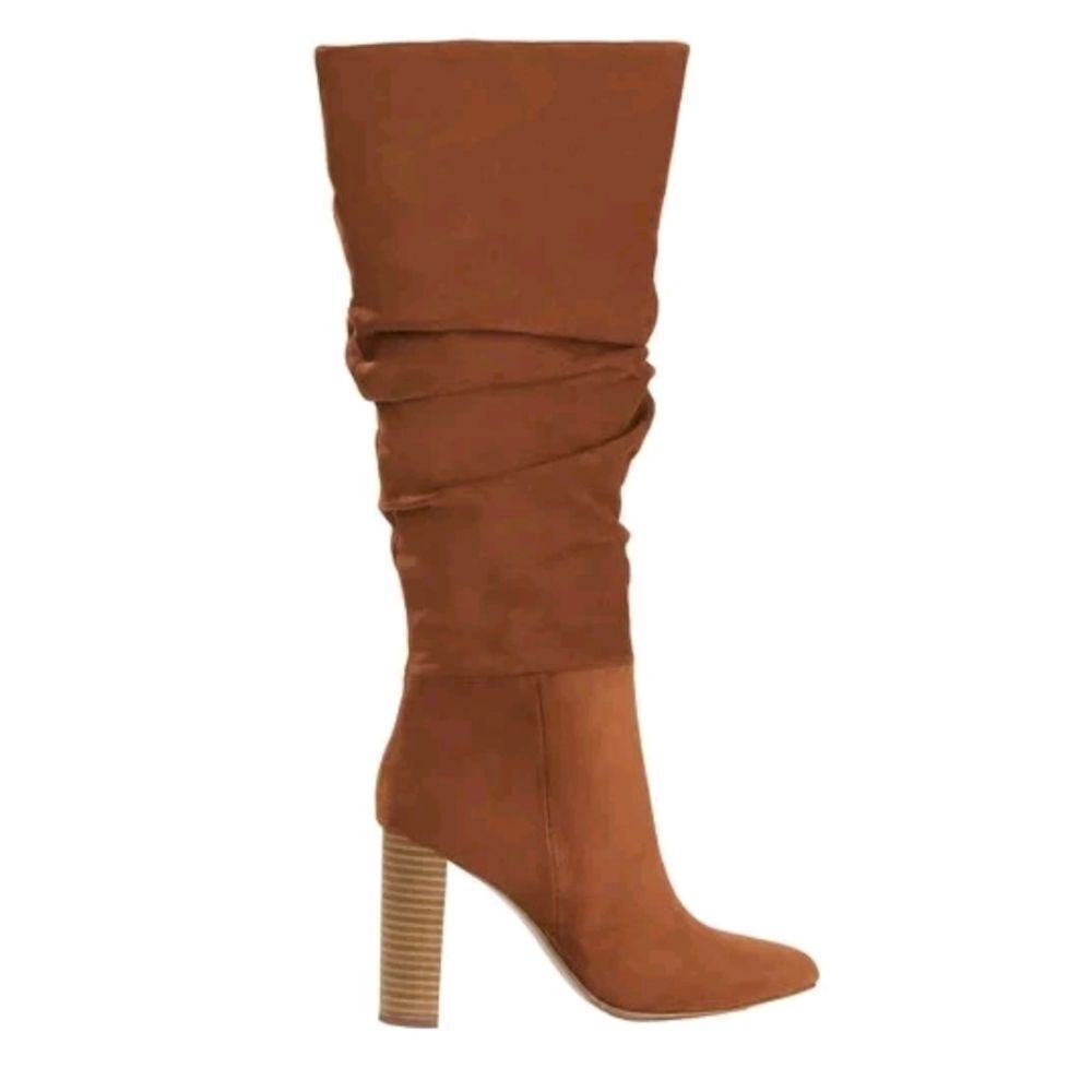 Scoop 10 Brown Penny Microsuede High Heel Pull-On Slouch Boots - New - Picture 2 of 7